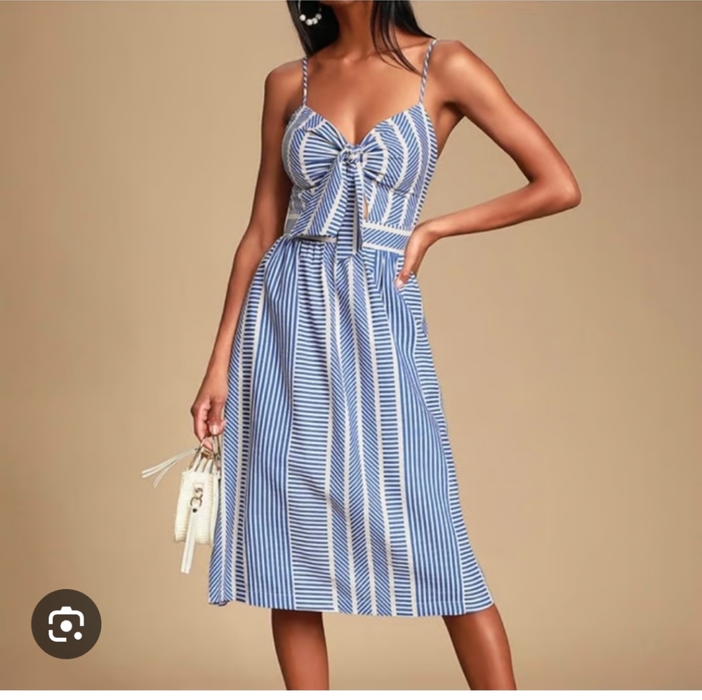 Lush Blue and White Striped Midi Dress